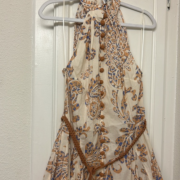 Zara Sundress Beige Pink Size Small Paisley Rope Belt Short Summer Spring - Picture 3 of 9